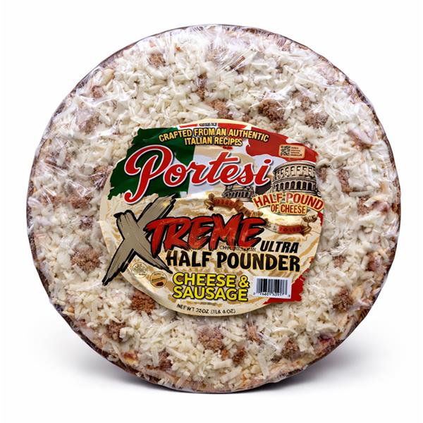 Portesi Xtreme Half Pounder cheese and sausage pizza